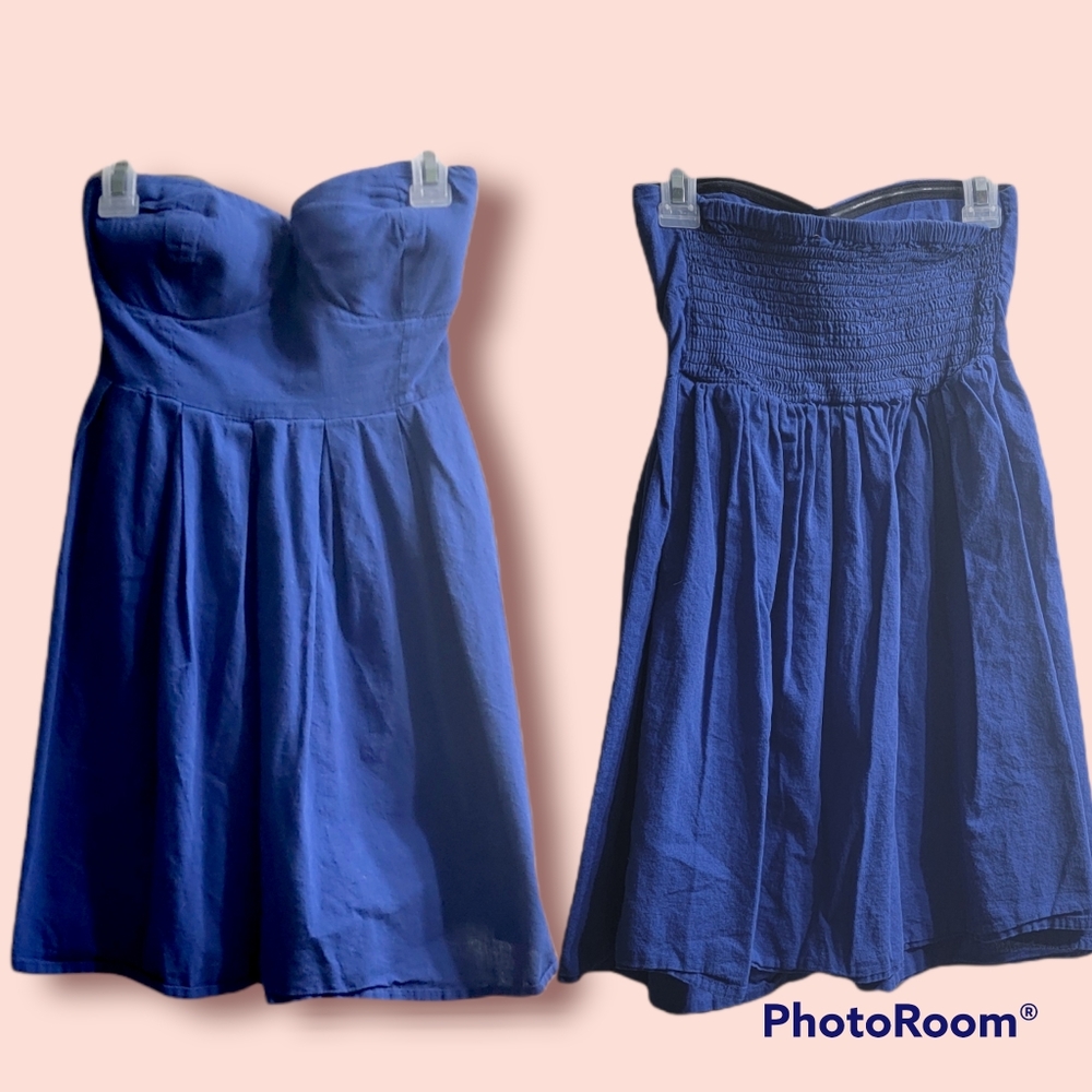 Derek Heart Plain Blue Sweetheart Neckline Dress